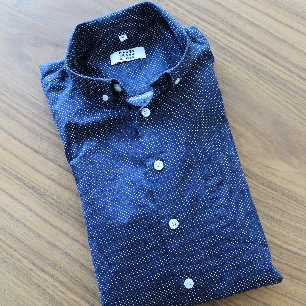 Frank & Oak Men's Navy Polka Dot Shirt - MED